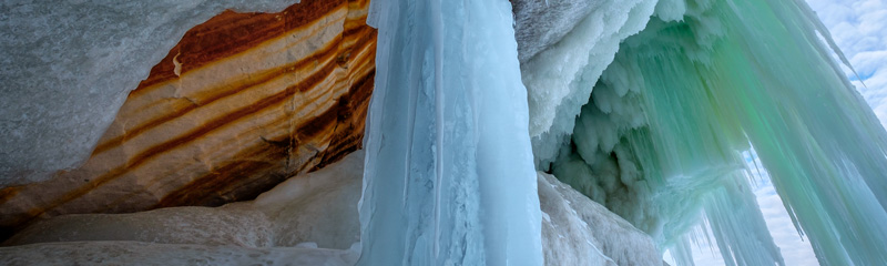 ice formations along the Pictured Rocks lakeshore